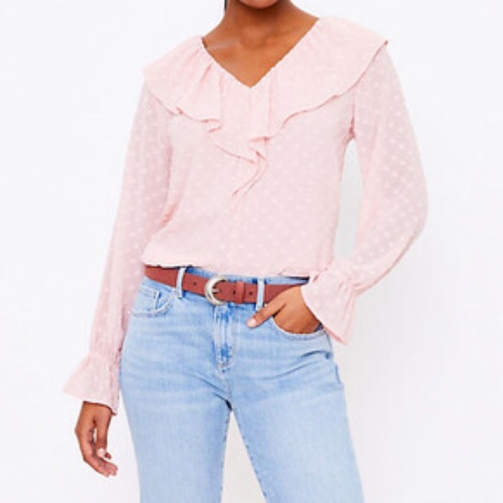LOFT Ruffle V-neck Blouse - size M